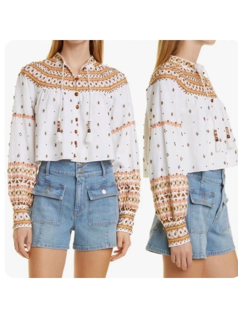 Veronica Beard Fernanda Embellished Beaded Linen Blend Crop Jacket Sz L - Picture 2 of 12